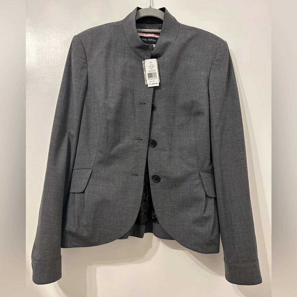 NWT Pink Tartan Grey Size 10, 4 Button Blazer with Ruffles